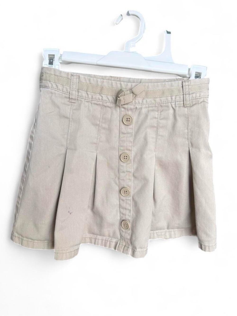French Toast-Front Pleated Uniform Skort in Light Beige